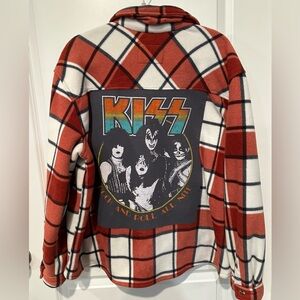 KISS the band tshirt upcycled Sherpa lined fleece shirt XXL